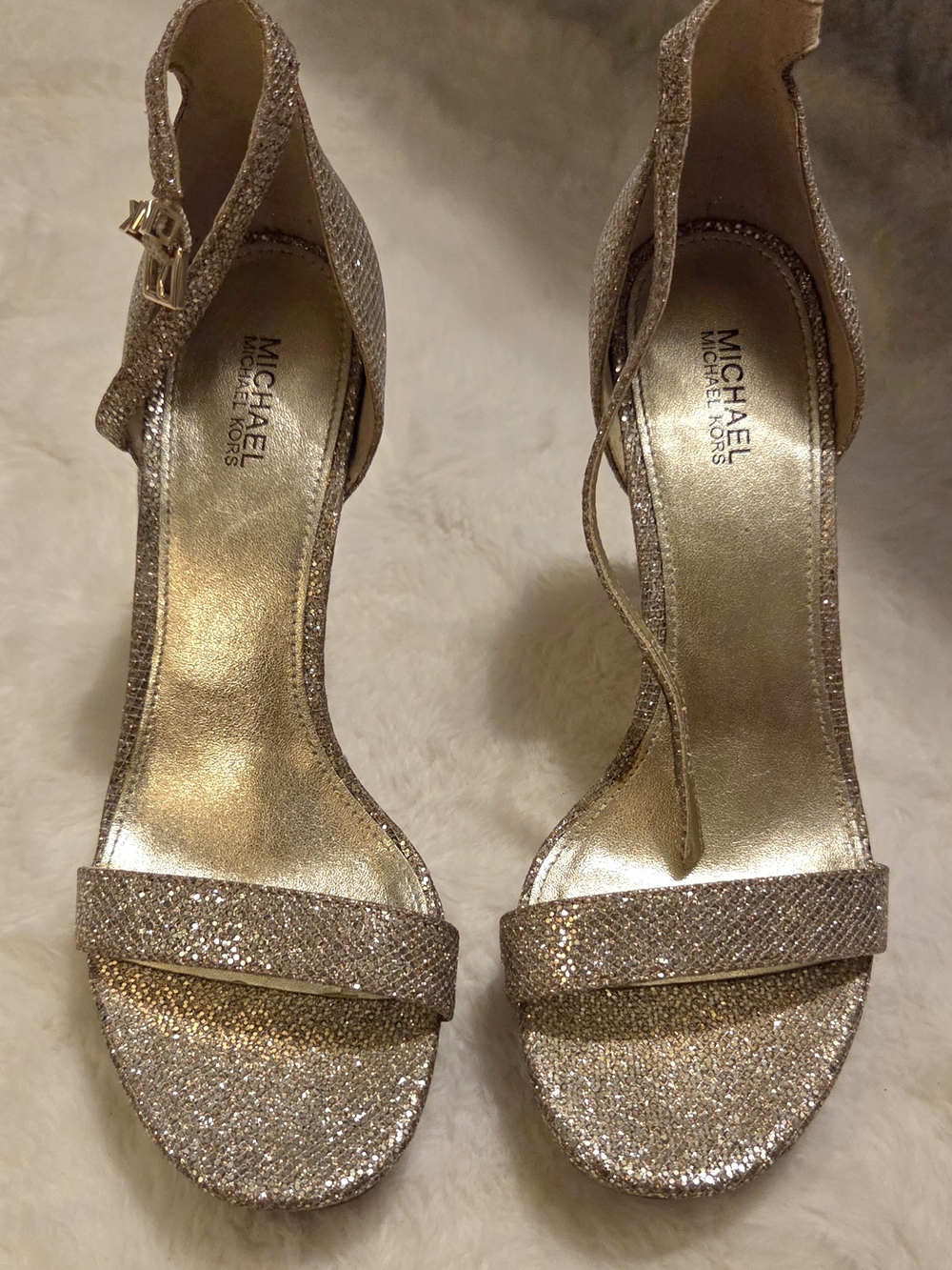 Michael Kors Gold Glitter Open-Toe Ankle-Strap Heels